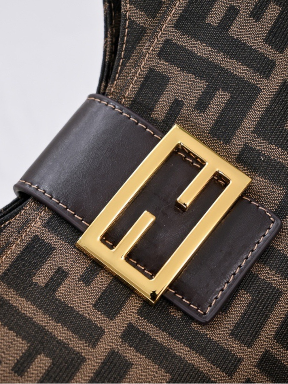 Fendi Brown and Black FF Logo Shoulder Bag with Gold Buckle - Picture 5 of 8